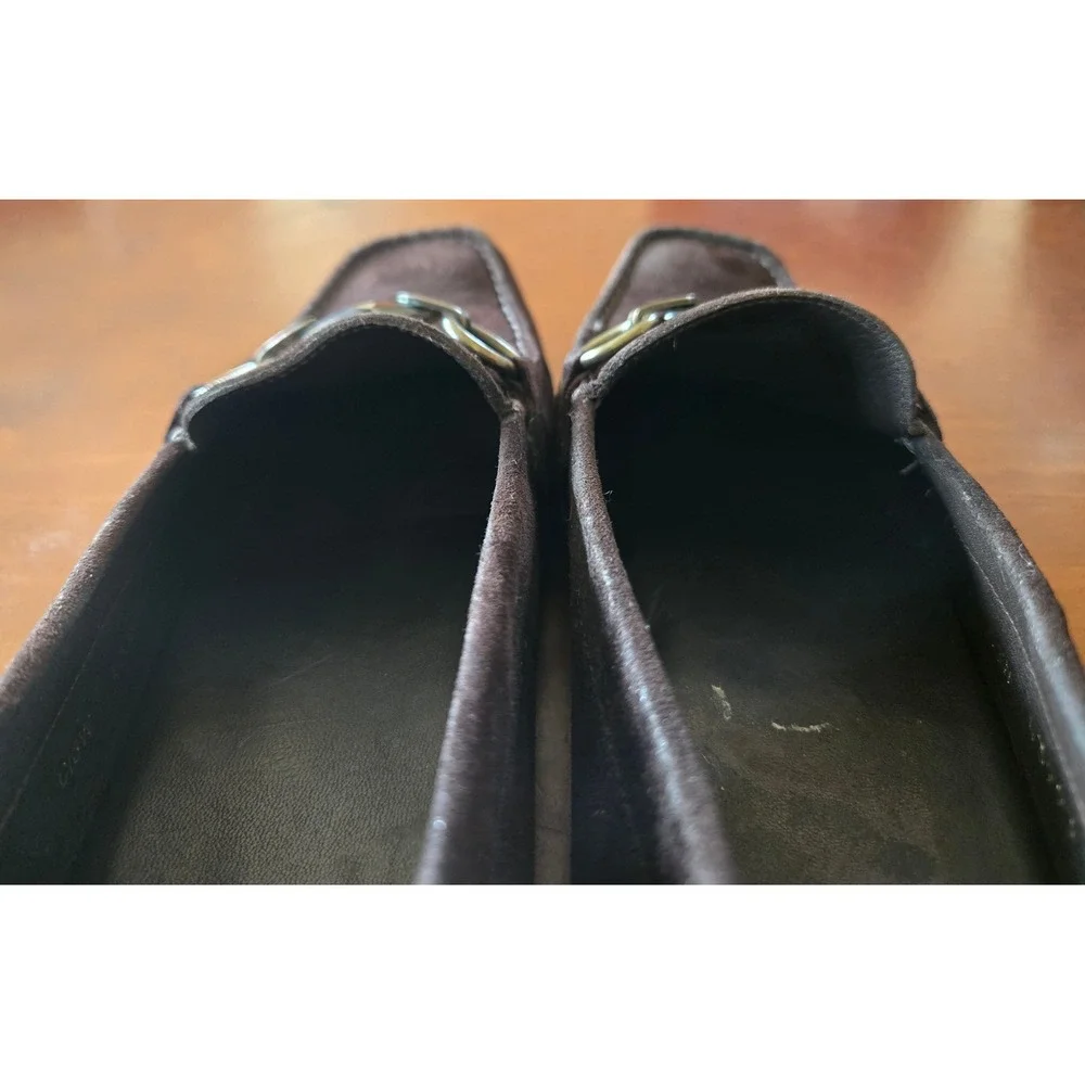 Stuart Weitzman Chic Hardrock Brown Suede Gemstone Loafers Size 7M Square Toe